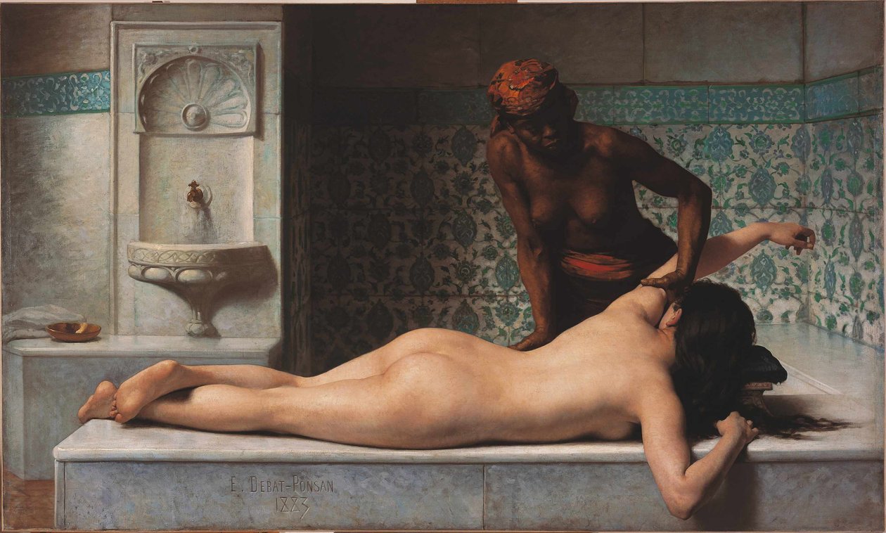 Massasje, hamam-scene, 1883. av Edouard Debat Ponsan