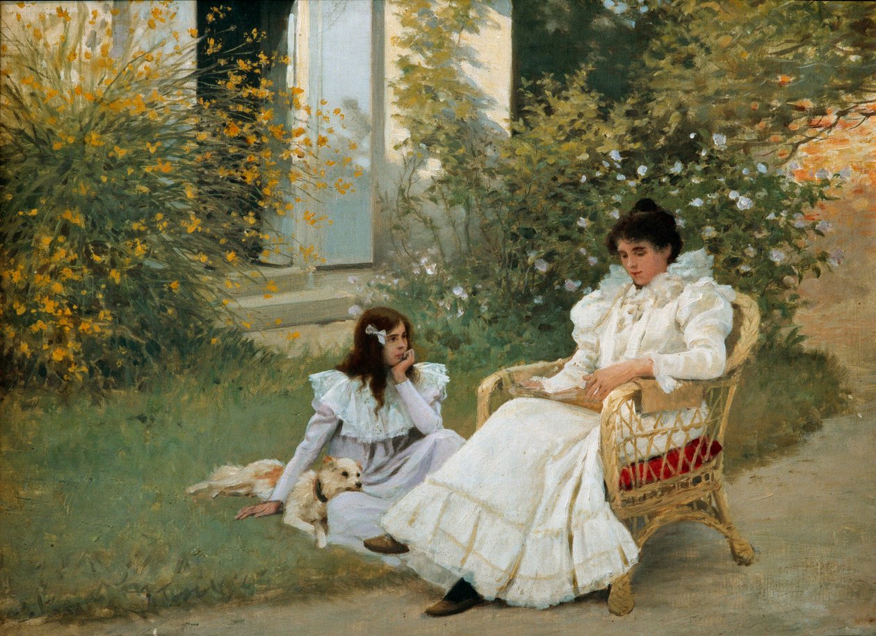 Mor og datter i et bretonsk hagemaleri av Edouard Debat Ponsan (1847-1913) 1898-omvisninger, Museum of Fine Arts av Edouard Debat Ponsan