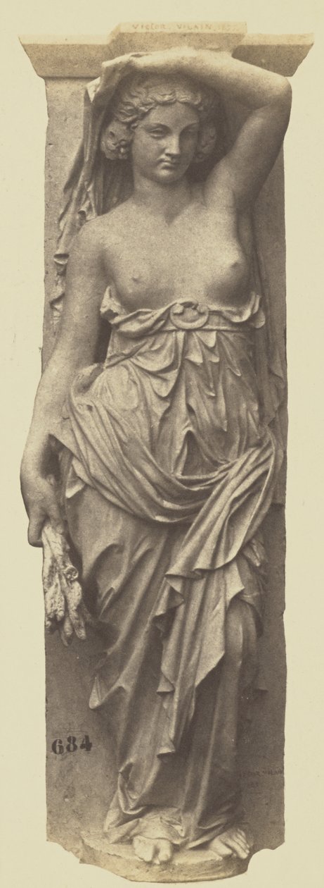 Caryatid av Victor Vilain, Dekorasjon av Louvre, Paris av Edouard Denis Baldus