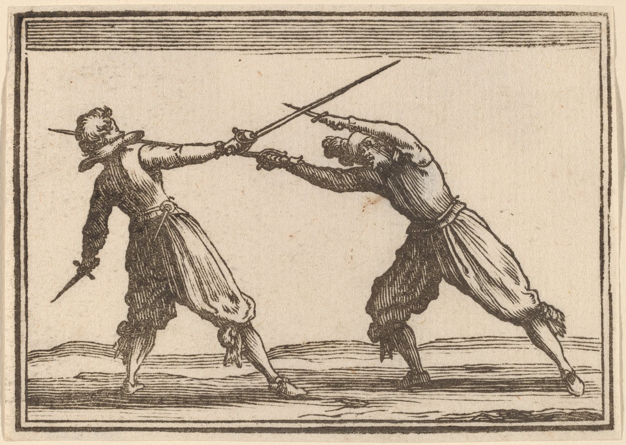Duell med sverd og dolk av Edouard Eckman after Jacques Callot