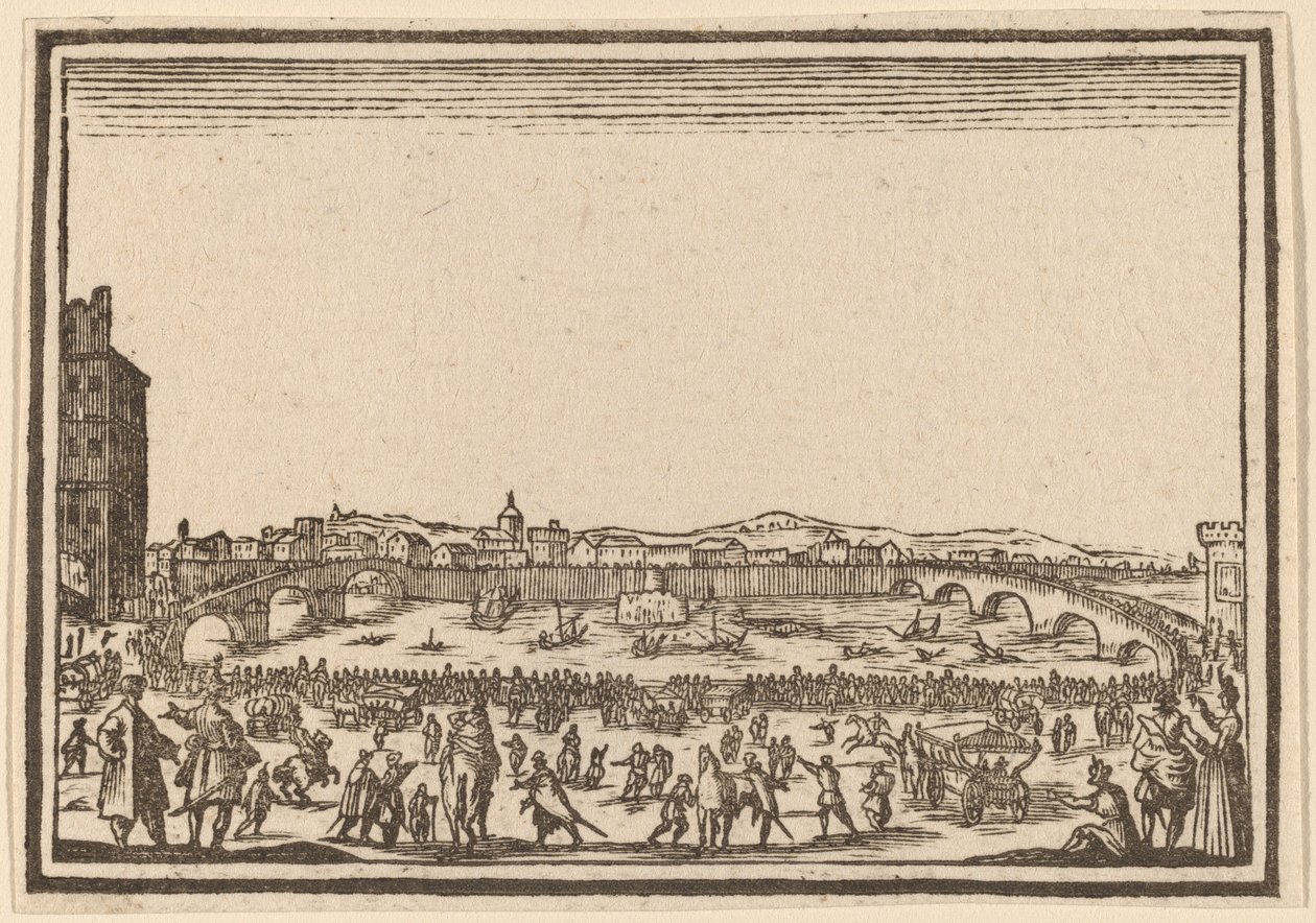 Fyrverkeri på Arno, Firenze av Edouard Eckman after Jacques Callot
