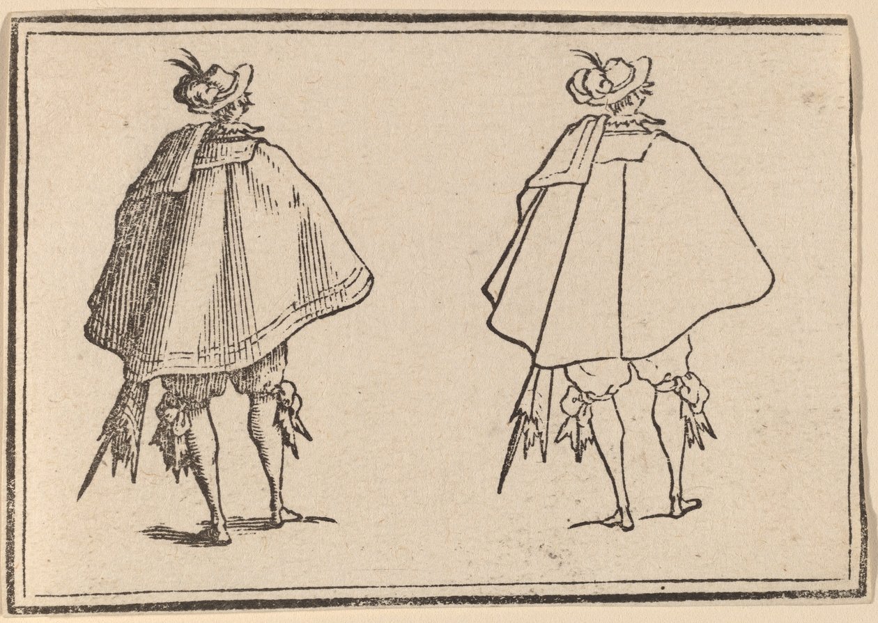 Gentleman in Large Mantle, sett bakfra av Edouard Eckman after Jacques Callot
