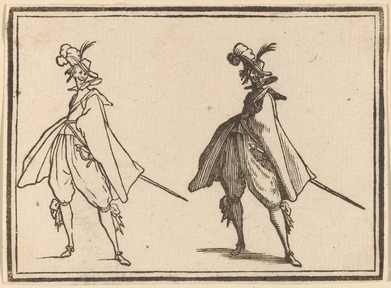 Gentleman i en stor mantel, sett forfra av Edouard Eckman after Jacques Callot