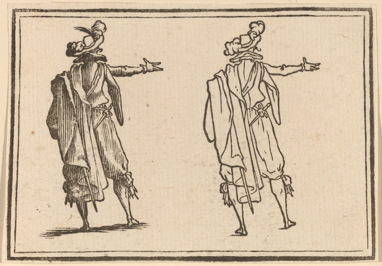 Mann sett bakfra med høyre arm utstrakt av Edouard Eckman after Jacques Callot