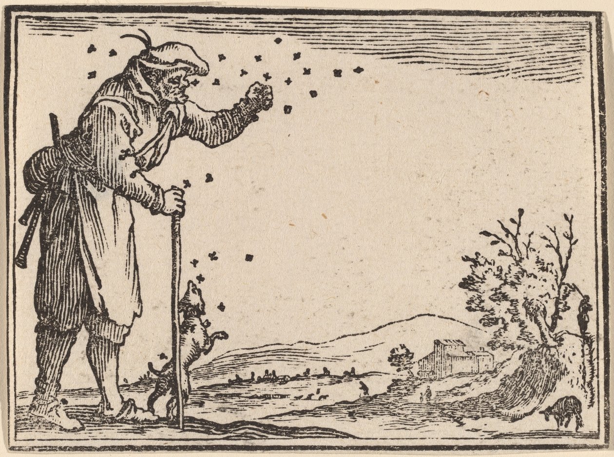 Bonde angrepet av bier av Edouard Eckman after Jacques Callot