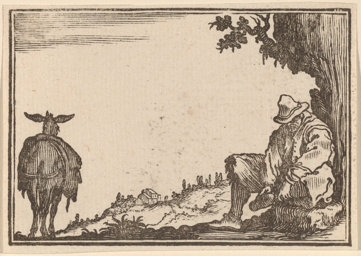 Bonde tar av seg skoen av Edouard Eckman after Jacques Callot