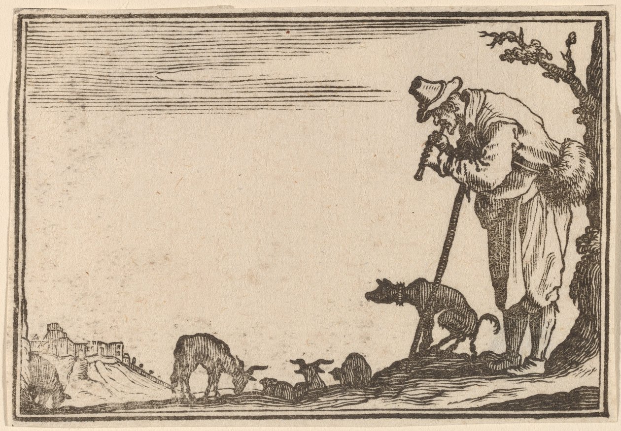 Hyrde som spiller fløyte av Edouard Eckman after Jacques Callot