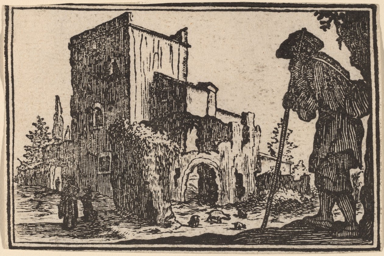 Hyrde og ruiner av Edouard Eckman after Jacques Callot