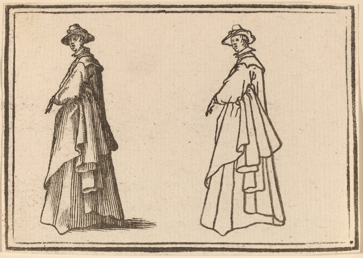 Stående kvinne i en flott frakk av Edouard Eckman after Jacques Callot