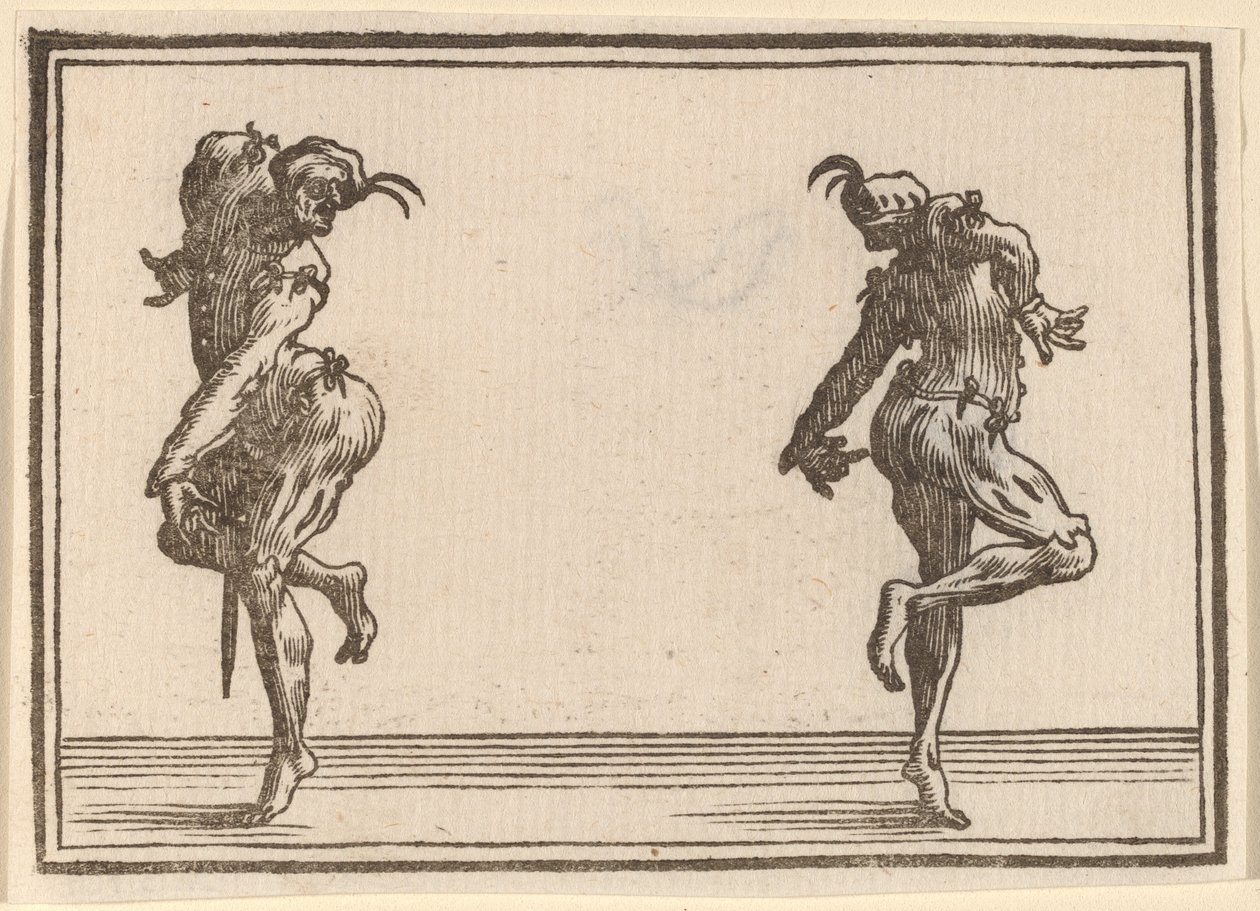 To Pantaloons som danser av Edouard Eckman after Jacques Callot