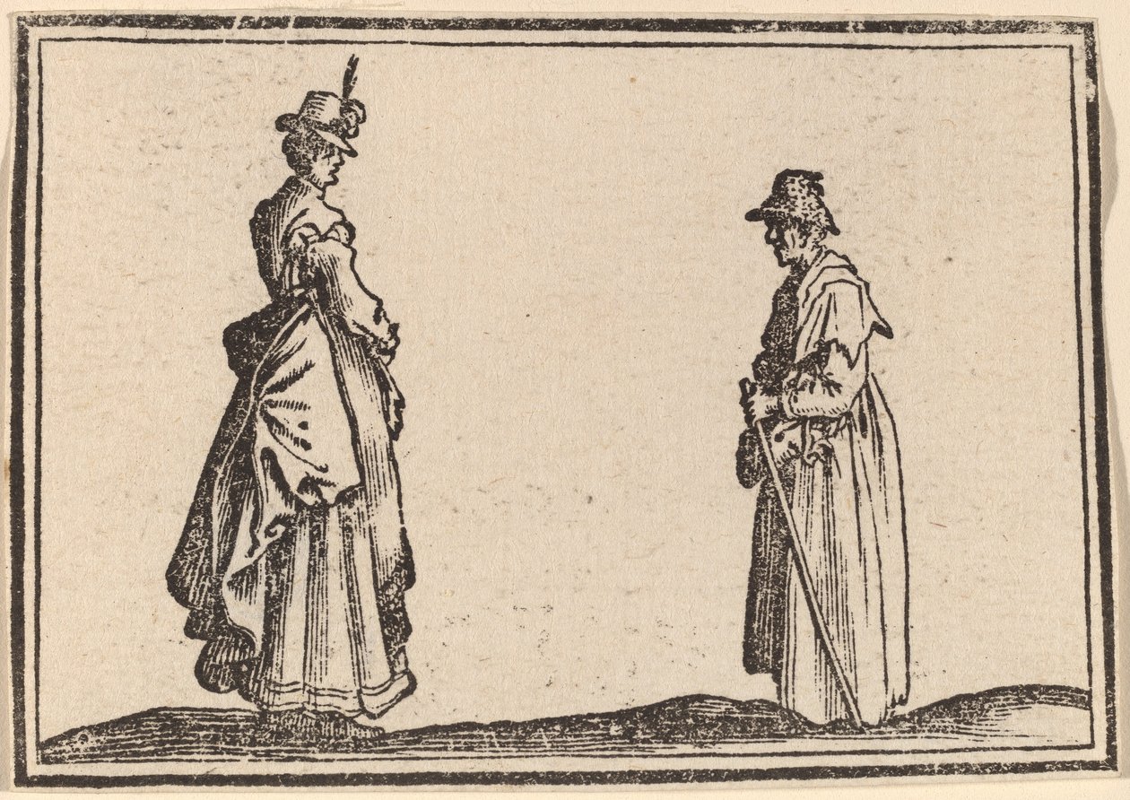 To kvinner i profil av Edouard Eckman after Jacques Callot