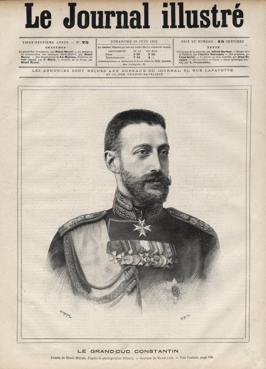 Portrett av storhertug Konstantin Nikolajevitsj av Russland (storhertug Konstantin Nikolajevitsj av Russland eller Konstantin Nikolajevitsj Romanov av Edouard Felicien Eugene Navellier
