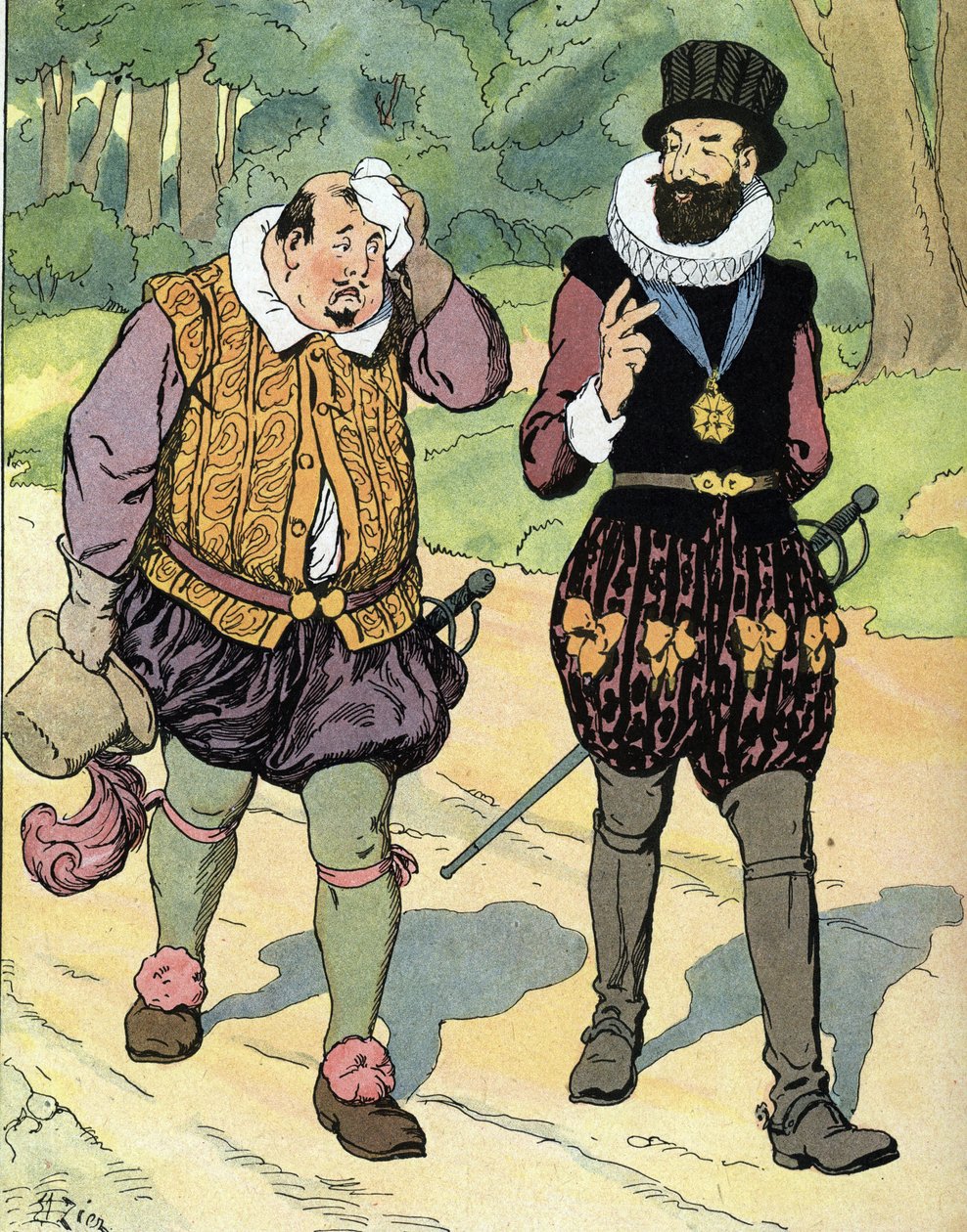 Kong Henry IV (1553-1610) og Charles II hertug av Mayenne (1554-1611) (konge av Frankrike Henri IV og Charles av Lorraine, hertug av Mayenne) Illustrasjon av Edouard Zier i "" Our-glories-nationales"" 1920 Privat samling av Edouard Francois Zier