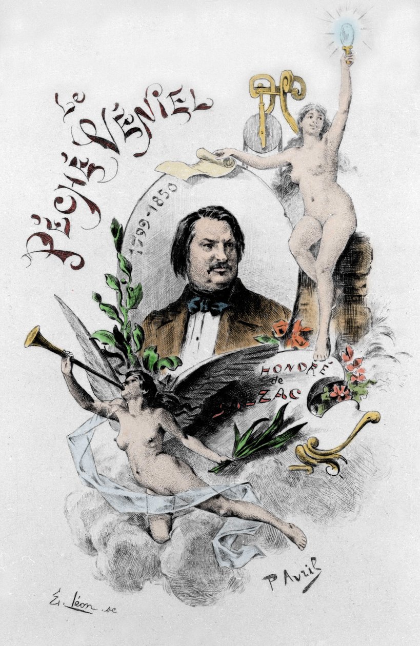 Frontispice av "The veniel synd" av Honore de Balzac. Illustrasjon av Paul Avril (1843-1928) fra 1901. av Edouard Henri Avril