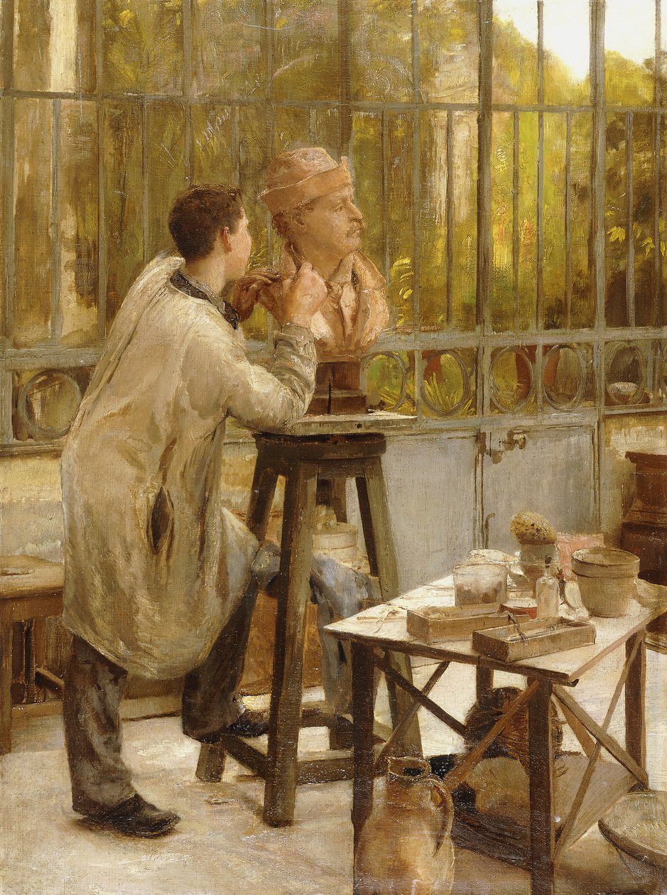 En skulptør i sitt studio, av Edouard Joseph Dantan