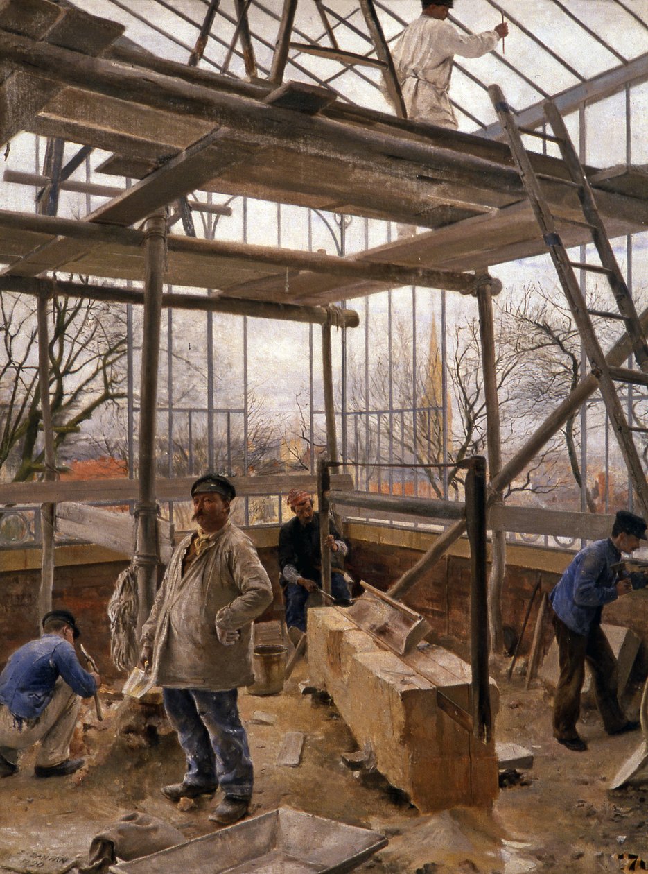 Bygge et drivhus, 1890 av Edouard Joseph Dantan