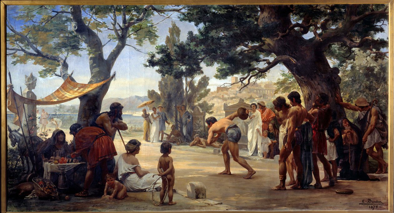 Gresk antikken: "" The disc game "" (discobolus) paintrue av Joseph Dantan (1848-1897) 1875 Rouen, Museum of Fine Arts av Edouard Joseph Dantan