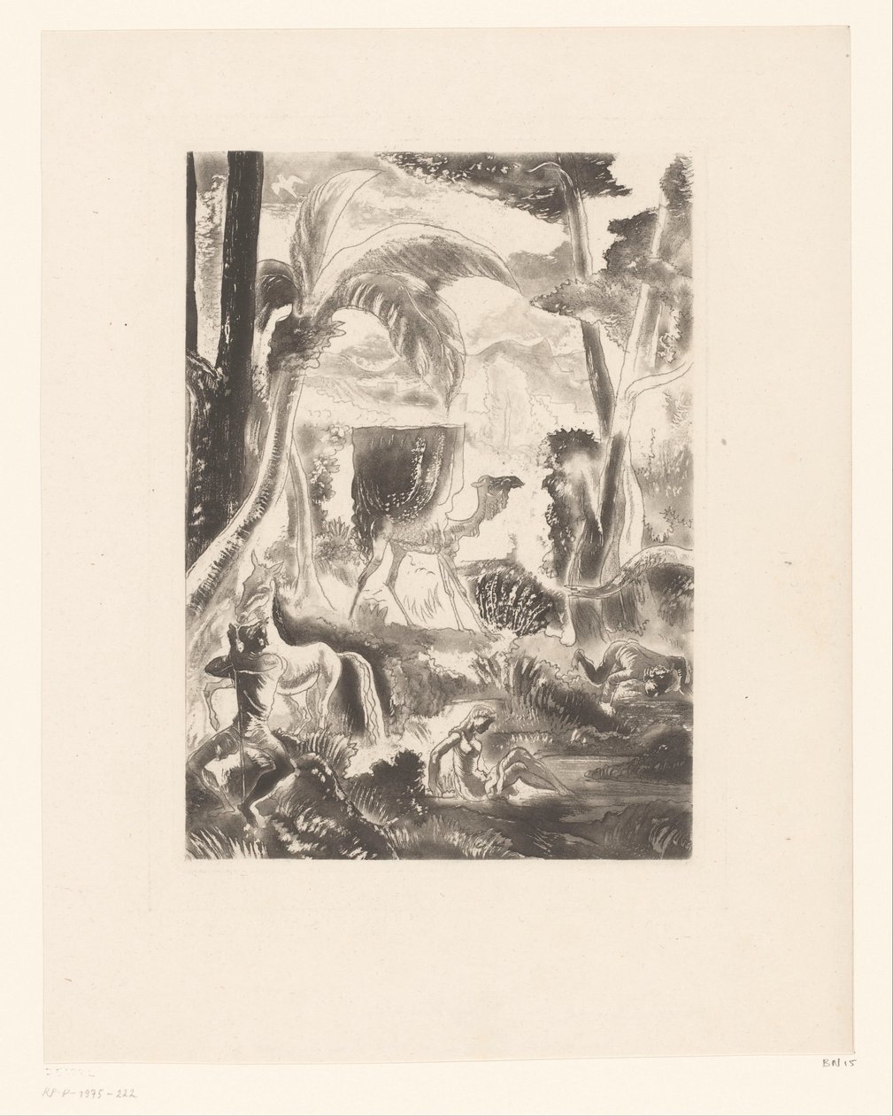 Landskap med palmer og badefigurer av Edouard Léon Louis Edy Legrand (attributed to)