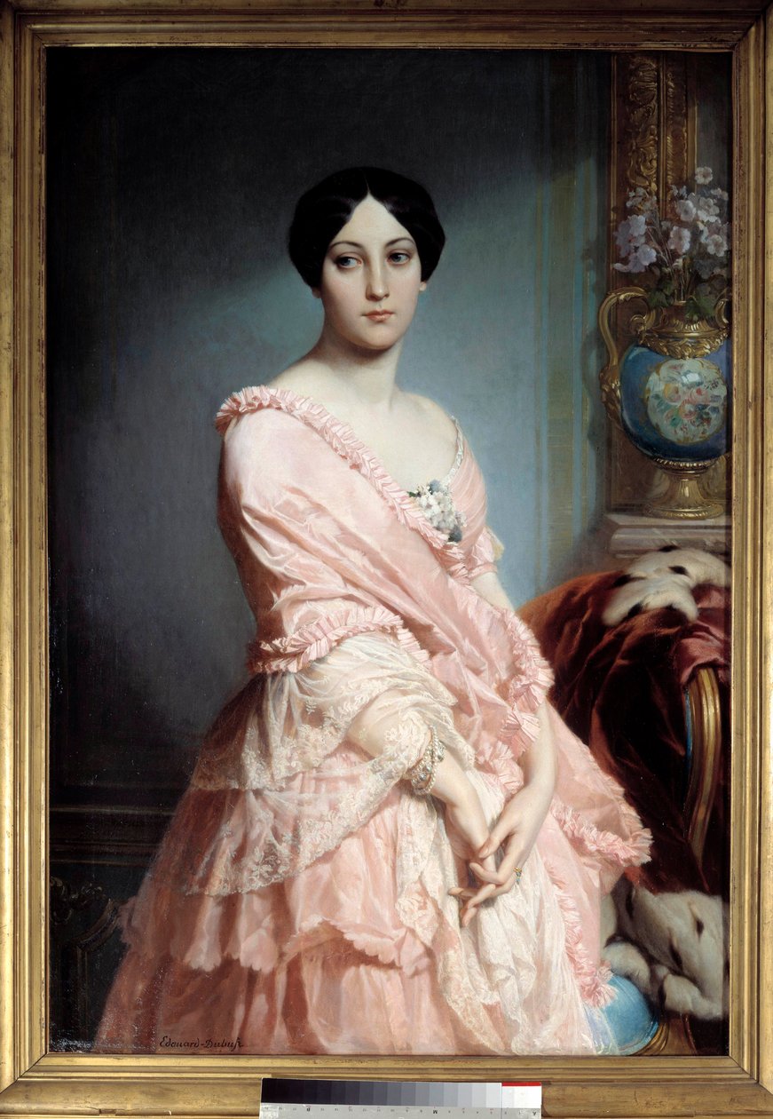 Portrett av Madame F. Maleri av Edouard Dubufe (1820-1883). 1800-tallet. Dim. 1,3x0,89 m. Paris, Musee d