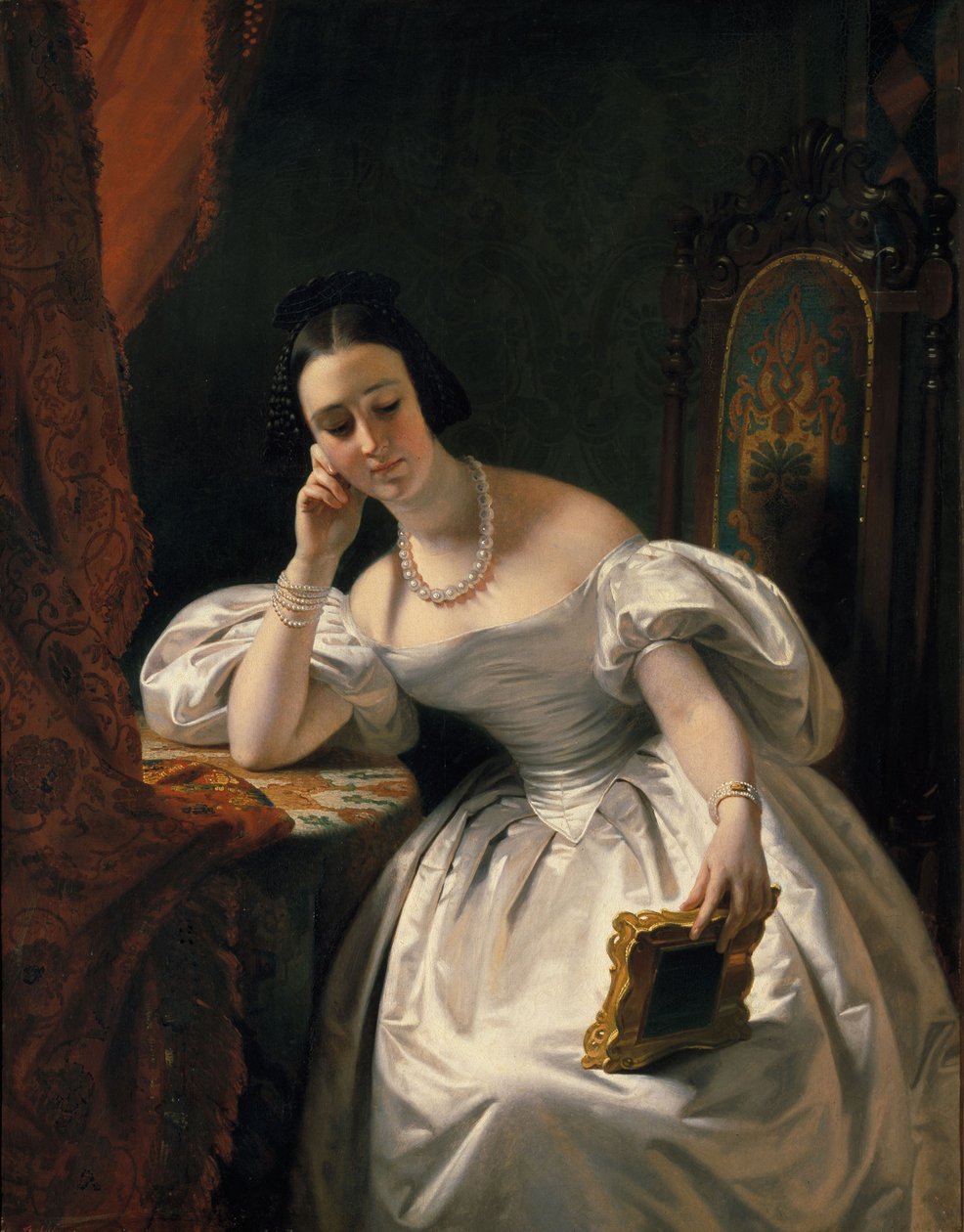 Ung jente med et portrett, ca. 1840. av Edouard Louis Dubufe