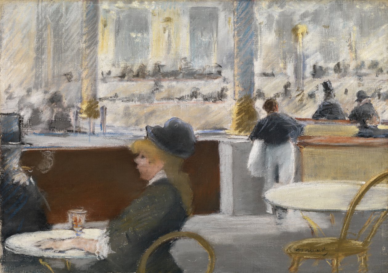 En kafé på Place du Theatre-Francais, ca. 1877-78 (pastell på lerret) av Édouard Manet