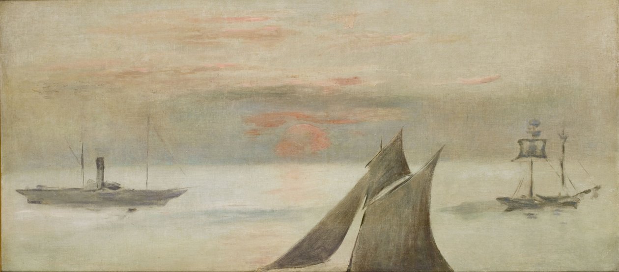 Båter til sjøs, solnedgang av Édouard Manet