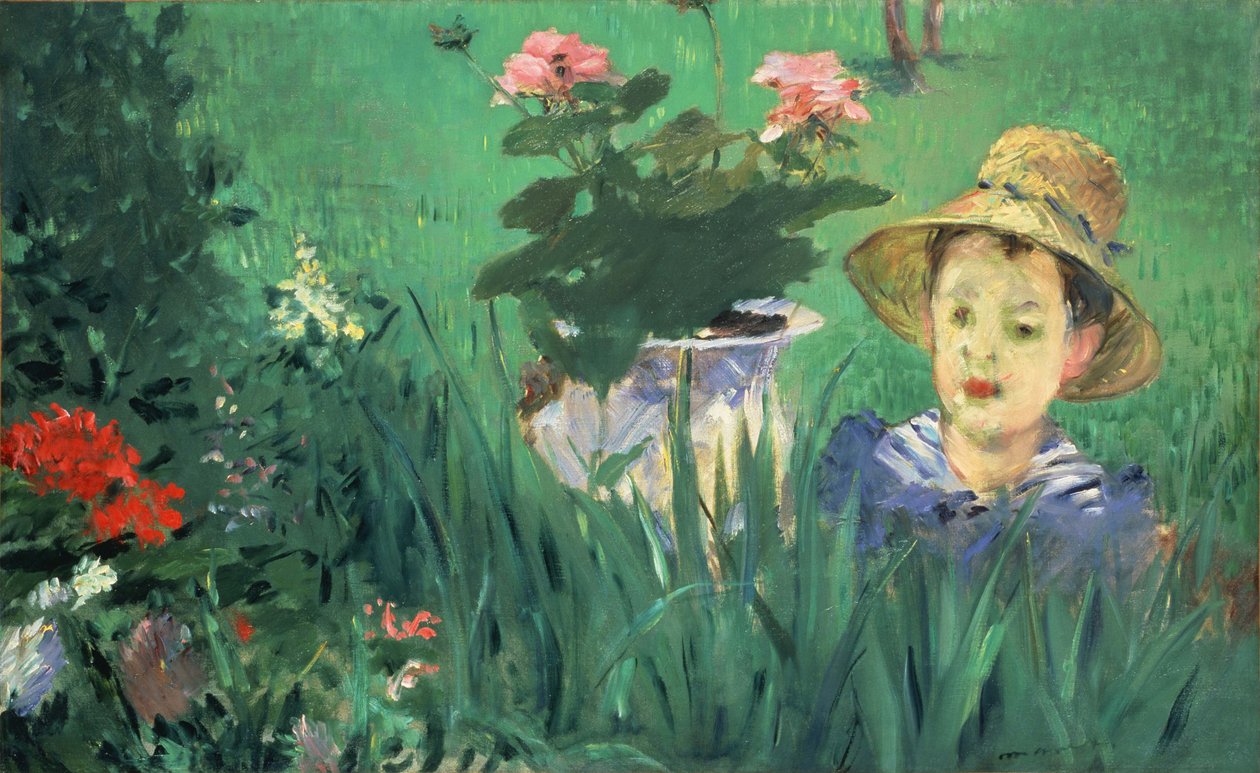 Gutt i blomster Jacques Hoschedé, 1876 av Édouard Manet