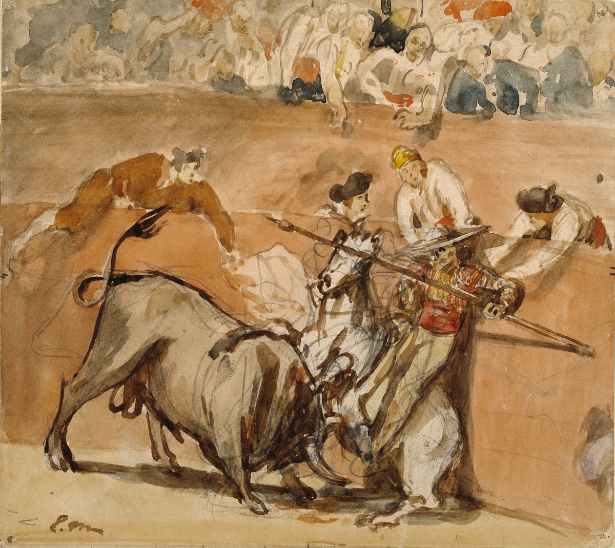 Tyrefekting, 1865 (akvarell over grafitt) av Édouard Manet