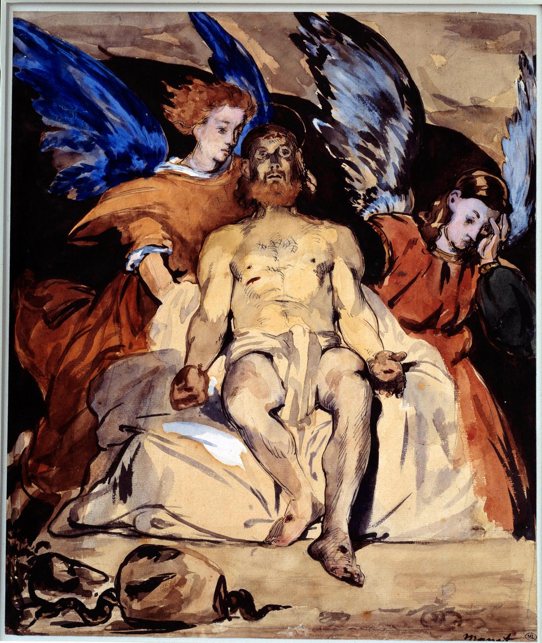Kristus med engler Akvarell, gouache og blekk av Kina av Edouard Manet (1832-1883) 1864 Søn. 0,32x0,27 m Paris, musee d