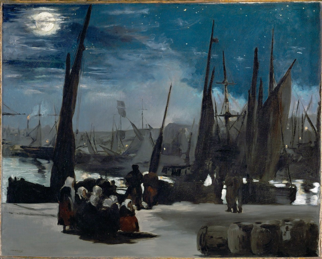 Måneskinn over havnen i Boulogne (olje på lerret) av Edouard Manet