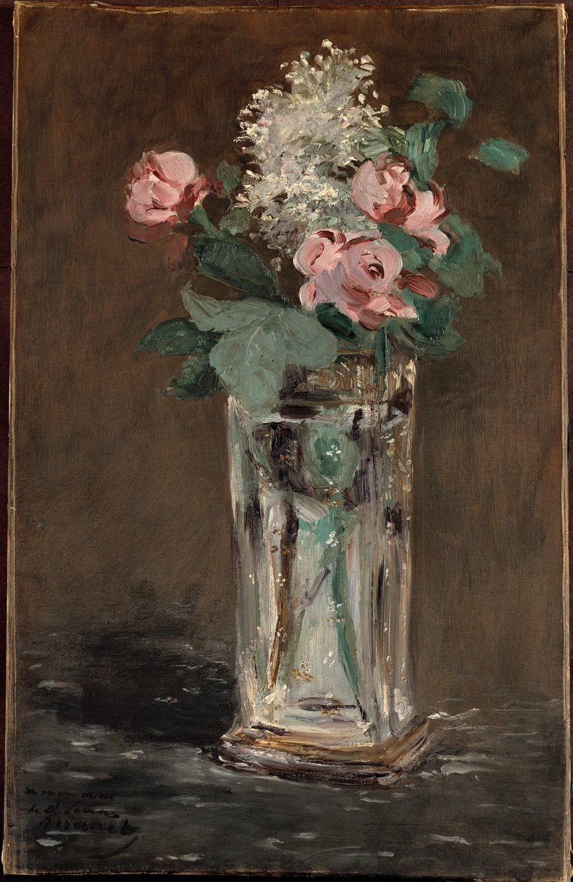 Blomster i en krystallvase (olje på lerret) av Édouard Manet