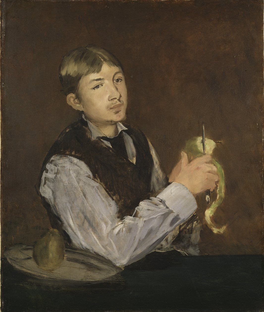 Ung mann som skreller et eple - Young Boy Peeling a Pear, av Manet, Edouard (1832-1883). Olje på lerret. Størrelse: 85x71cm. Nationalmuseum Stockholm av Édouard Manet