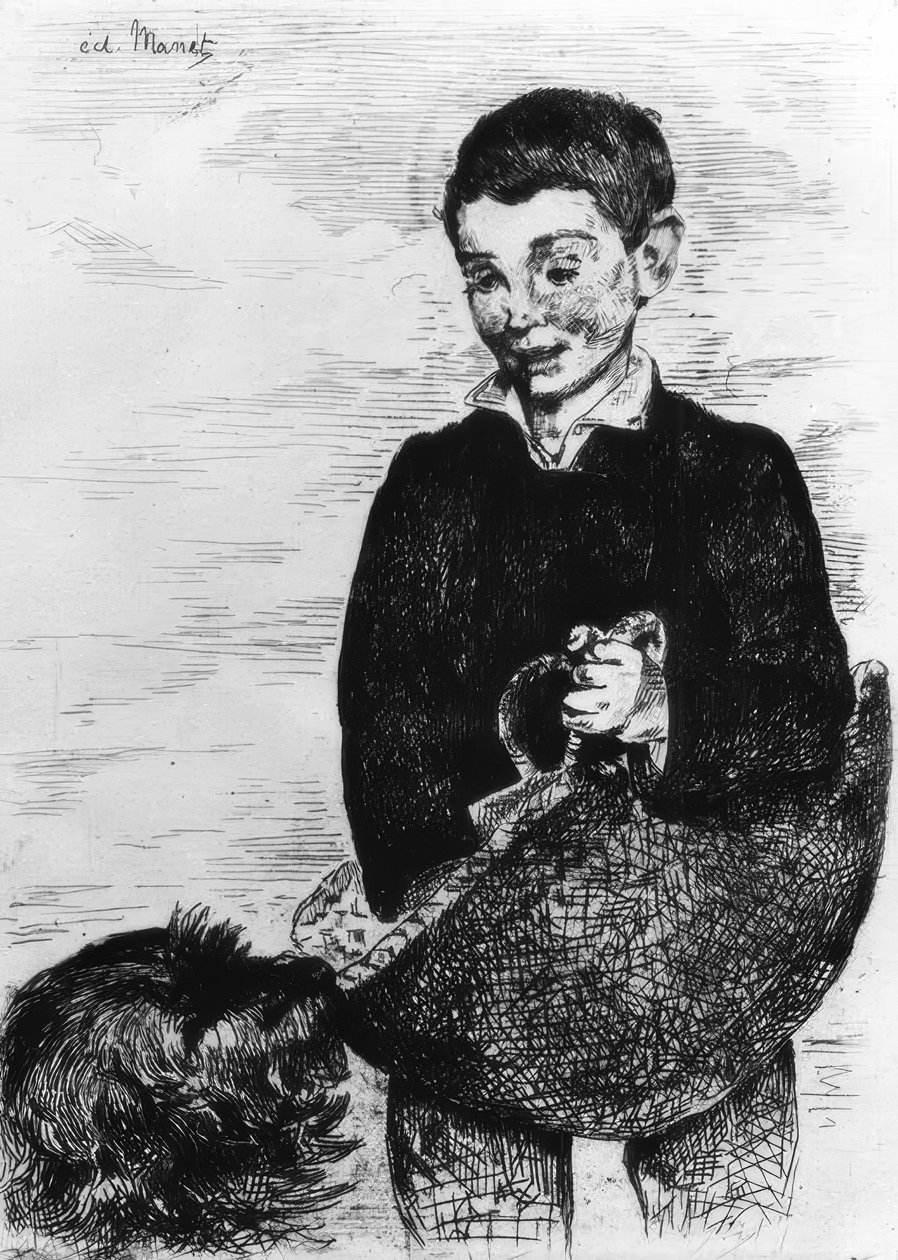 Gutt med hund av Édouard Manet