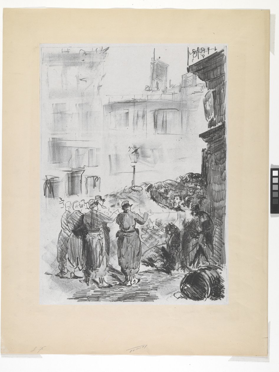 The Barricade (litografi på Chine Colle) av Édouard Manet