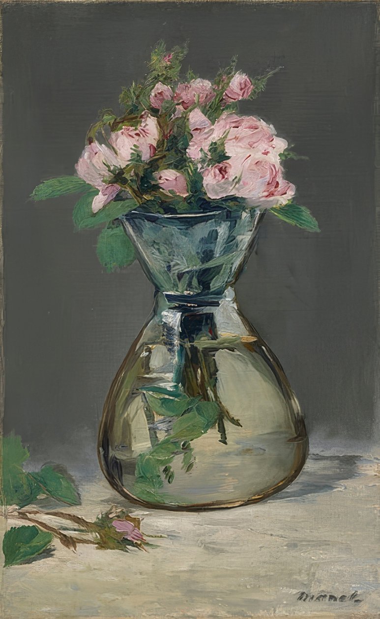 Moseroser i en vase. 1882 av Édouard Manet