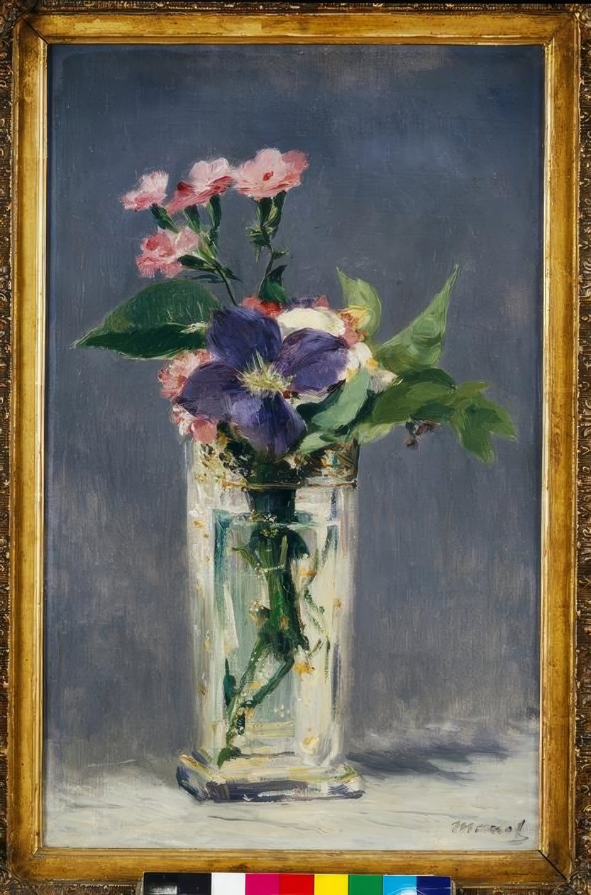 Nelliker og klematis i en krystallvase av Édouard Manet