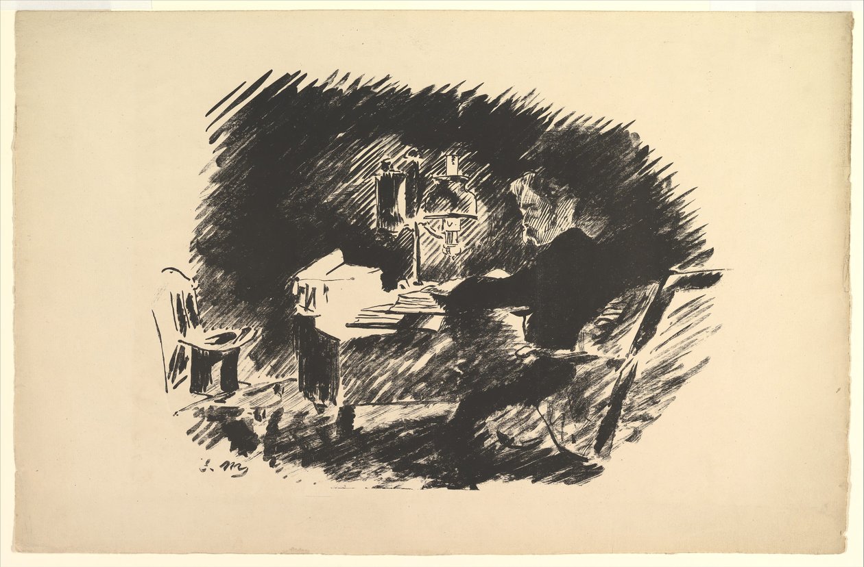 Once Upon a Midnight Dreary. Illustrasjon til ravnen av Edgar Allan Poe, 1875. av Édouard Manet