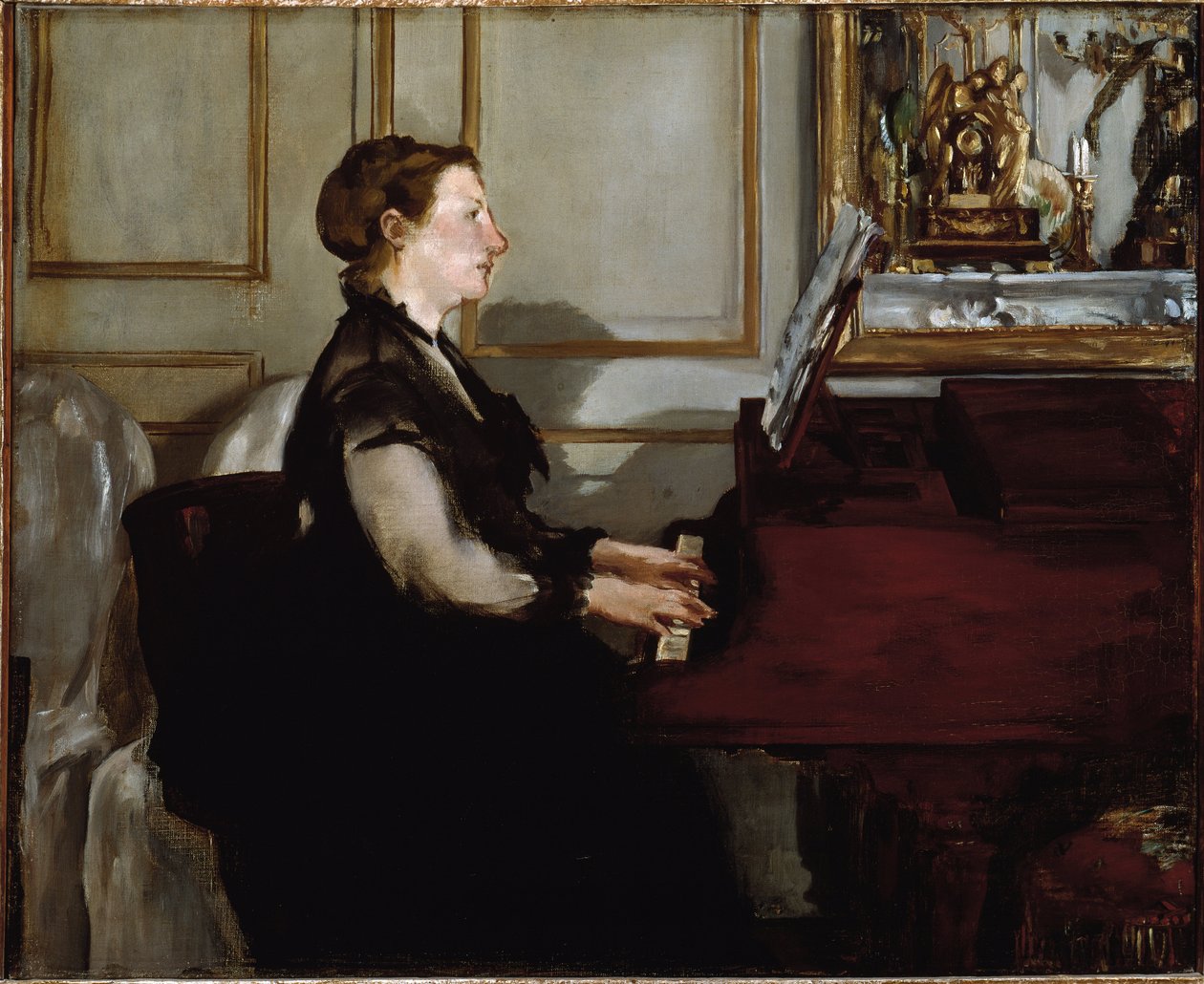 Portrett av Madame Manet (Suzanne Leenhoff) ved pianoet (olje på lerret av Édouard Manet