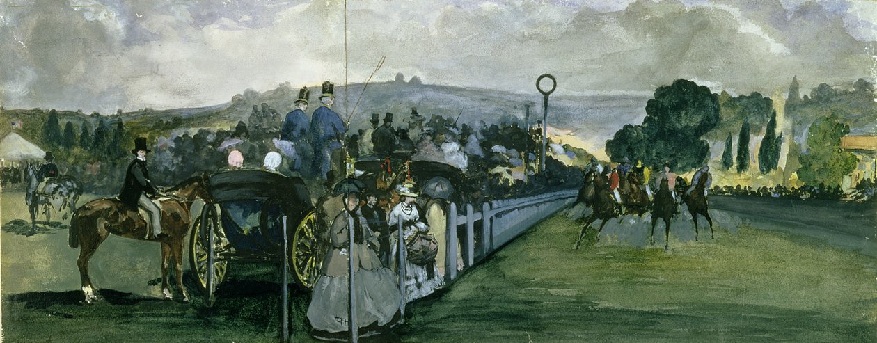 Race Course på Longchamps, 1864 (wc og gouache over grafitt på papir) av Édouard Manet