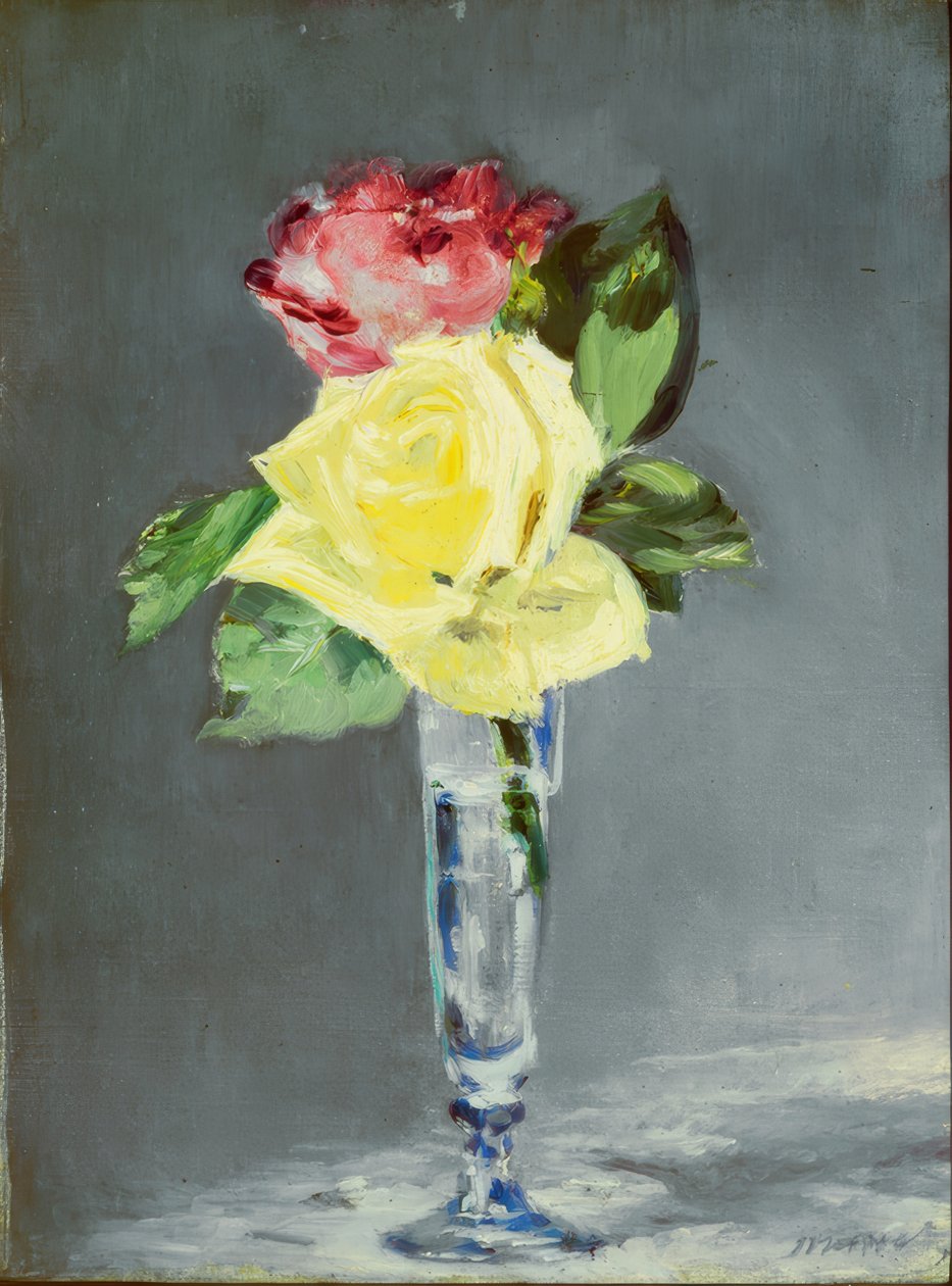 Roser i et champagneglass av Édouard Manet