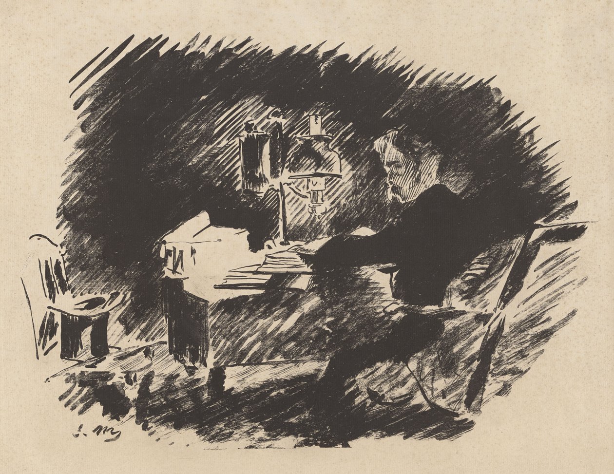 Under lampen, fra Stéphane Mallarmés oversettelse av Edgar Allan Poes "Ravnen" av Édouard Manet