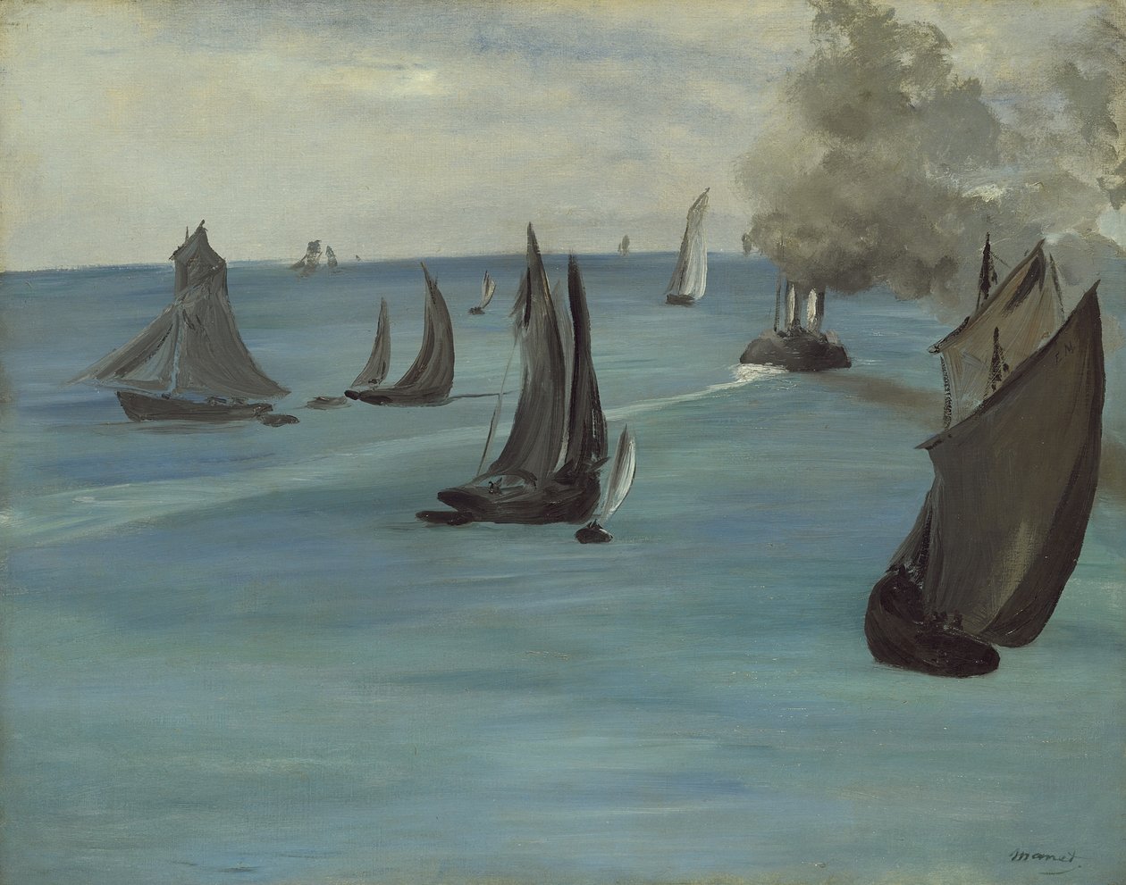 Dampbåten forlater Boulogne, 1864 av Édouard Manet