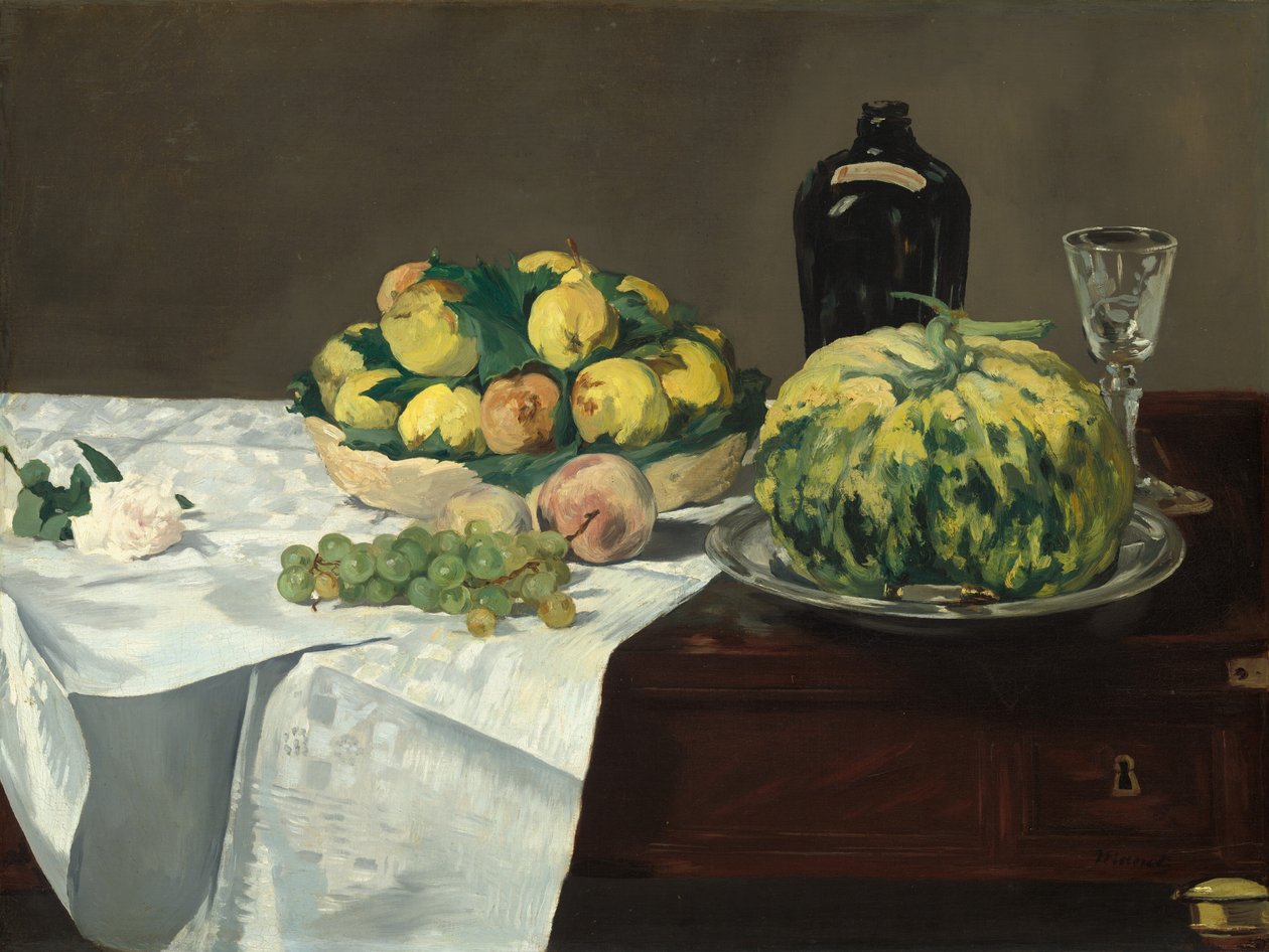 Stilleben med melon og fersken, ca. 1866. av Édouard Manet