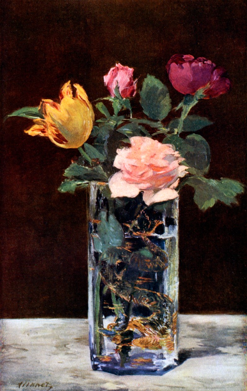 Stilleben med roser og tulipaner i en dragevase, 1882 1931. av Édouard Manet
