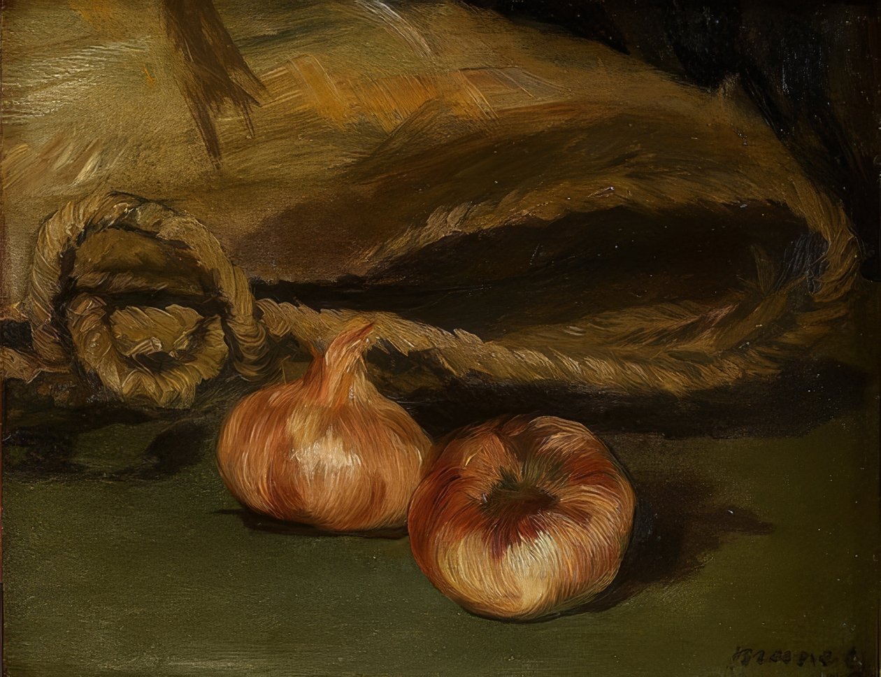 Stilleben med pose og hvitløk. 1861-62 av Édouard Manet