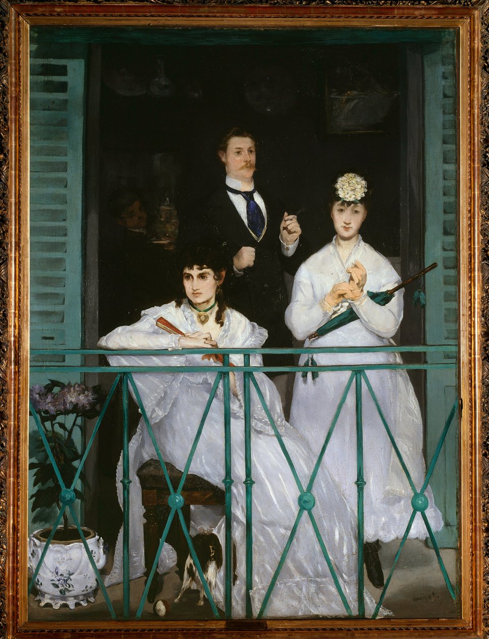 Balkongen (portretter av Berthe Morisot, Fanny Claus, Antoine Guillemet og Leon Leenhoff) - olje på lerret av Édouard Manet