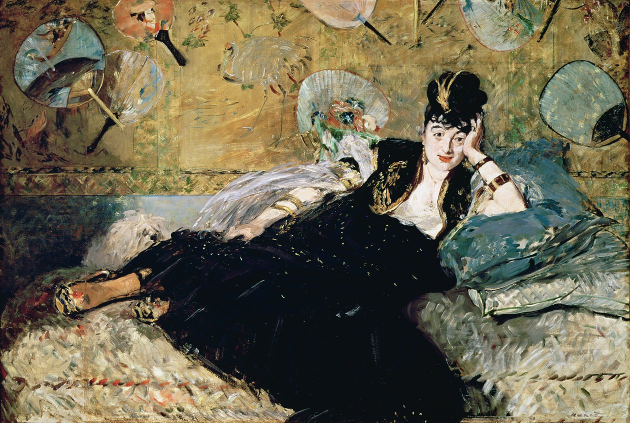 The Lady with Fans, Portrait of Nina de Callias (1844-84) ca. 1873-74 (olje på lerret) av Édouard Manet
