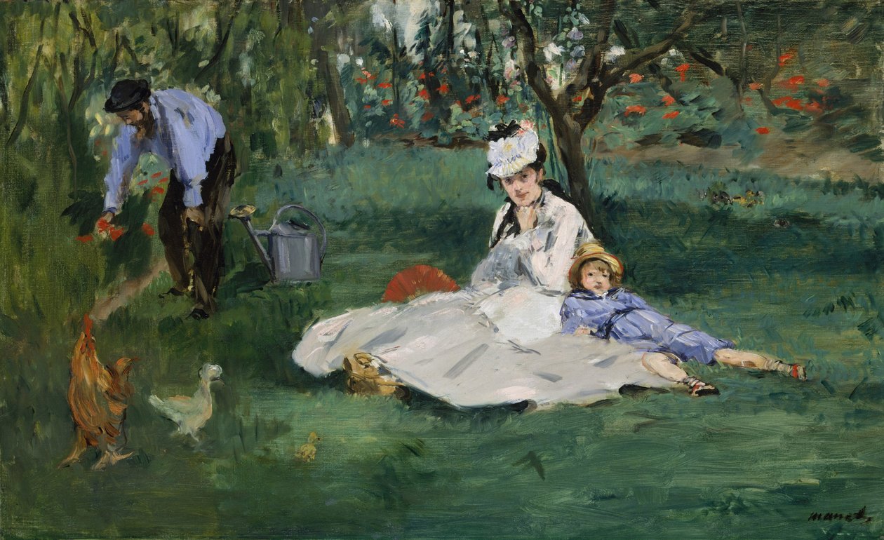 Monet-familien i hagen deres i Argenteuil, 1874 av Édouard Manet
