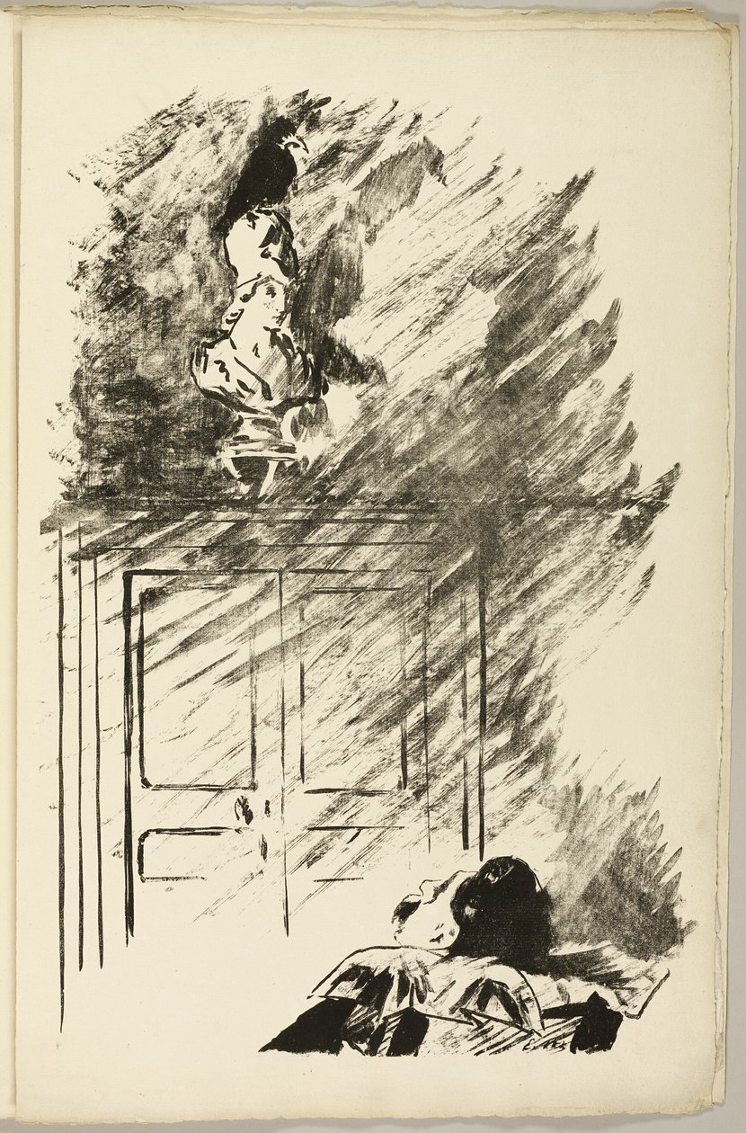 The Raven on the Bust of Pallas ("Perched upon a bust of Pallas ..."), fra The Raven (Le Corbeau) av Édouard Manet
