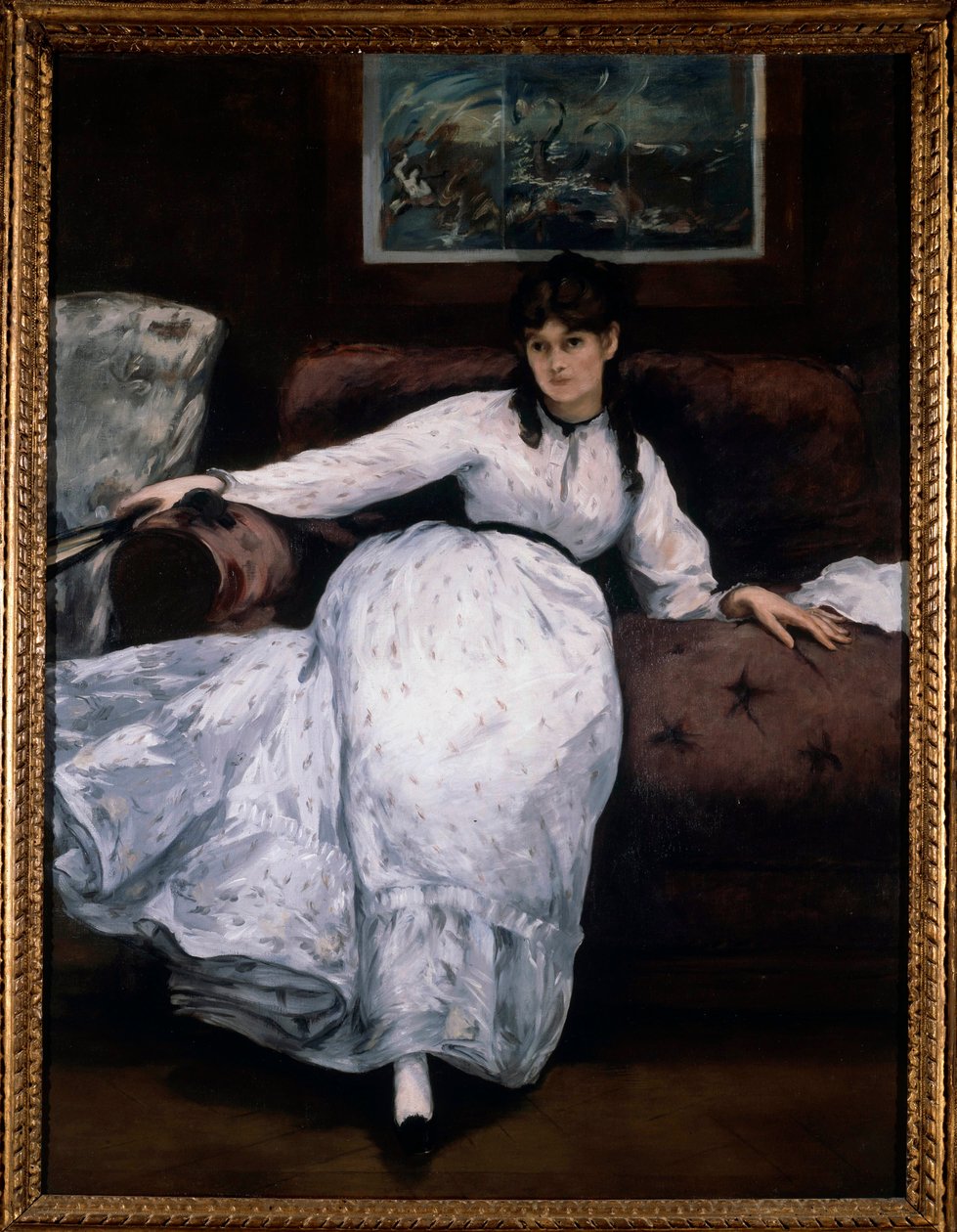 Resten (Portrett av kvinnemaleren Berthe Morisot på en sofa) Maleri av Edouard Manet (1832-1883) 1870 Providence. Museum for kunst av Édouard Manet